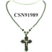 Hematite Cross Pendant Beads Stone Chain Choker Fashion Women Necklace